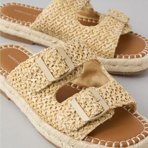 Beige Raffia Slide Sandals from American Eagle